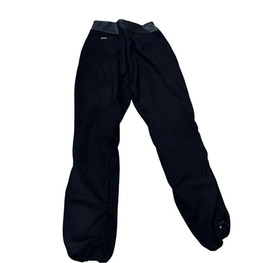 Maniere De Voir Black Jogger Faux Leather Trim Pants with Drawstring Ankle SZ 10